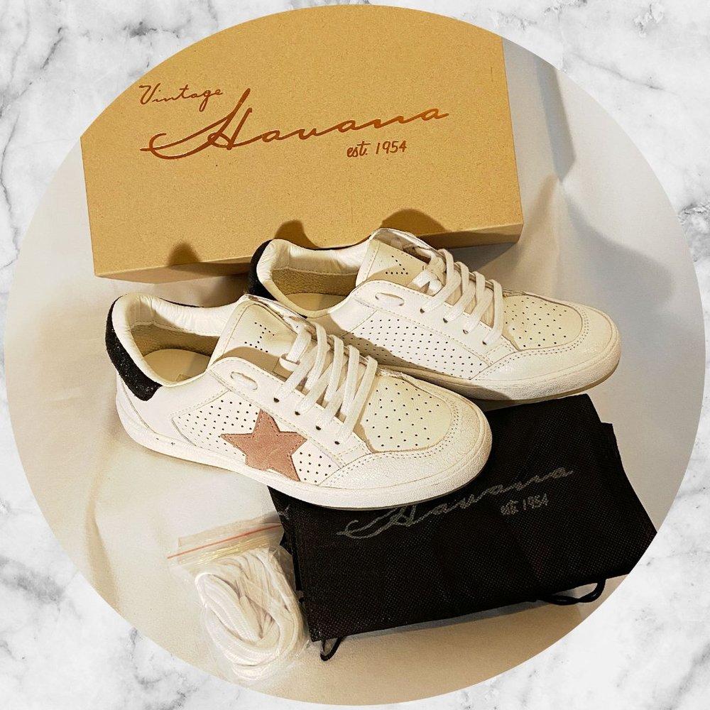 Genuine Suede Leather Sneakers White/Taupe Size 7